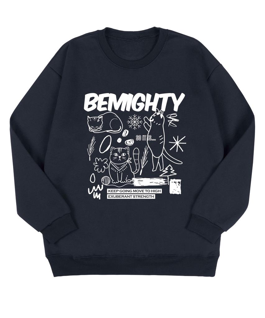 BEMIGHTY Drawing Cat Oversized Premium Double-Sided Sweatshirt [Melan Grey] (B Type)