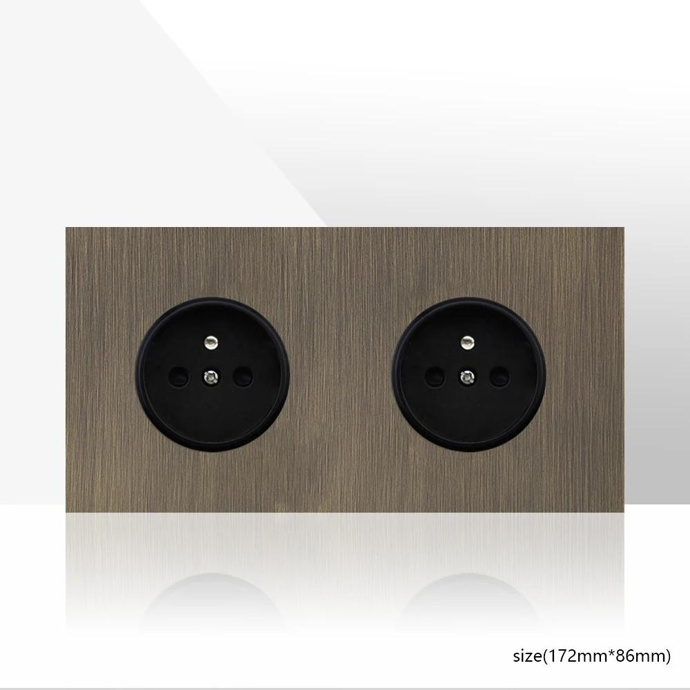 Retro Eu Metal Panel Wall Toggle Light Switch Socket,Bronzed Antique Stainless Steel German 16A Socket with USB Phone Charging