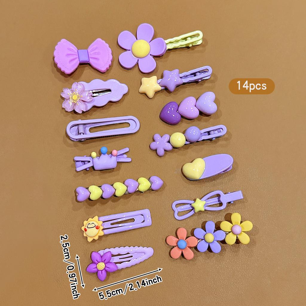 14 Purple Cute Cartoon Cheap Hair Clips for Daily Use Hair Accessories