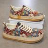 Wide Toe Ethnic Embroidered Casual Shoe For Men Chinese Style Linen Spring Sneaker Gentlmen Vintage Dress Flats Lace-up