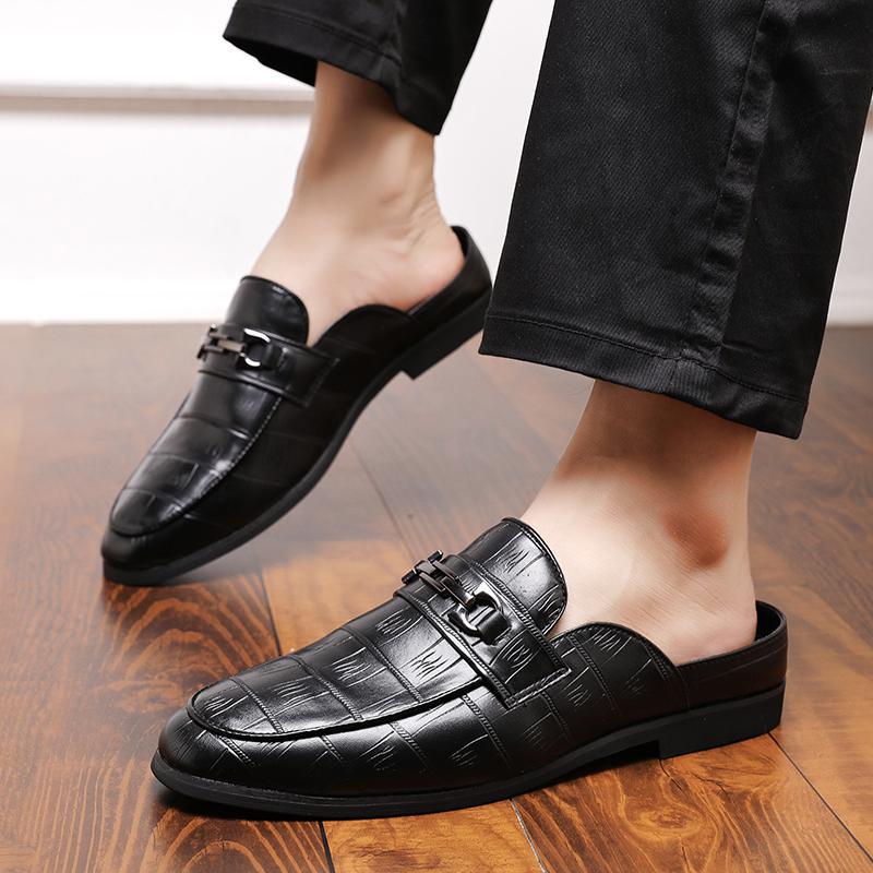 Baotou leather slippers, men's one-pedal heelless fitting room half slippers, casual lazy overalls, Doudou shoes