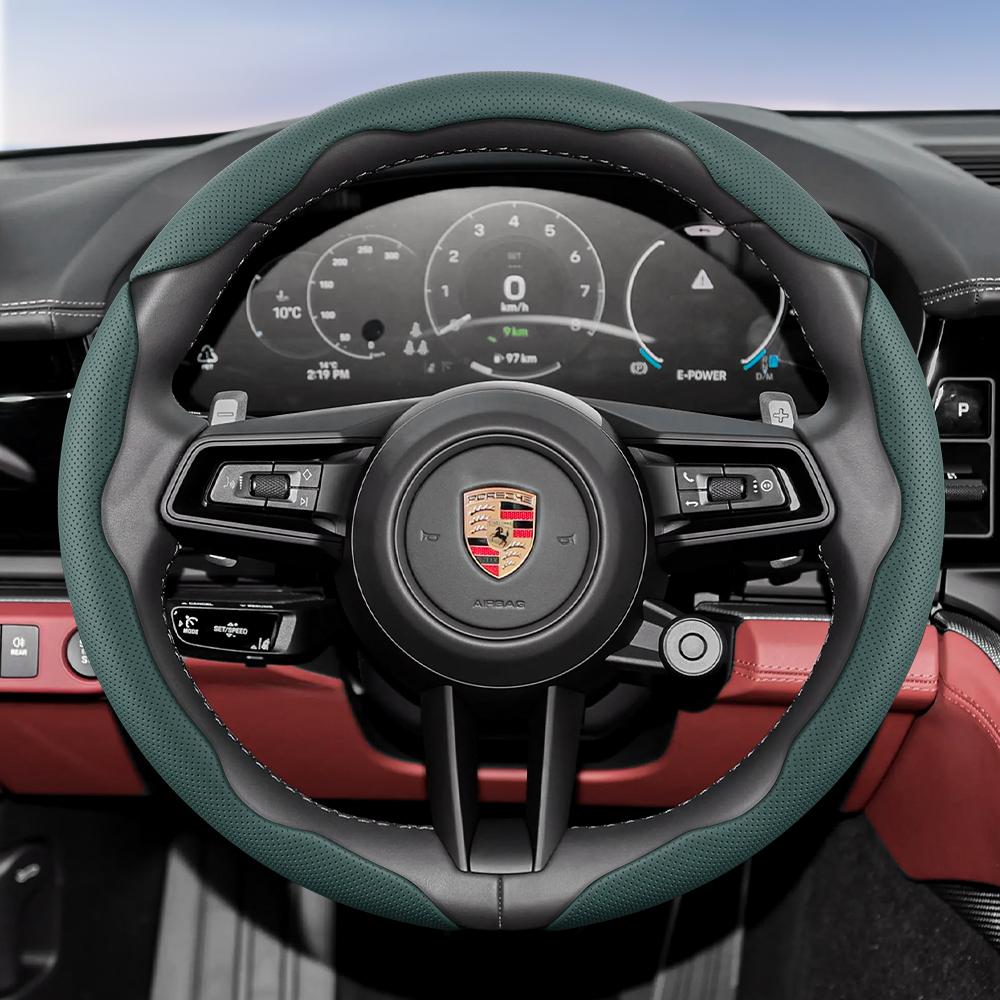 Geschikt voor Porsche Ademend Gat Leer Stuurwielhoes Gesegmenteerd Cayenne 996 Macan 957 Boxster 986 718 997 Turbo 911