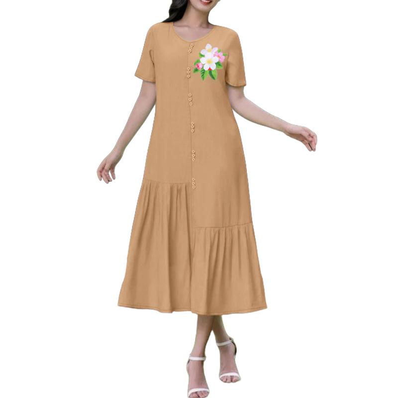 

ZANZEA Женское повседневное летнее платье с круглым вырезом и короткими рукавами, с цветочным принтом M