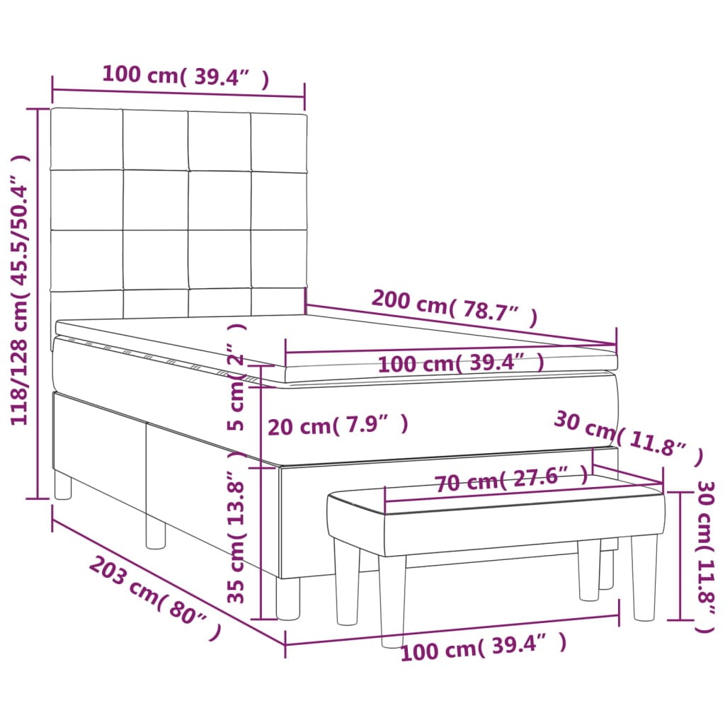 Box Spring Bed with Mattress Cream 100x200 cm Fabric
