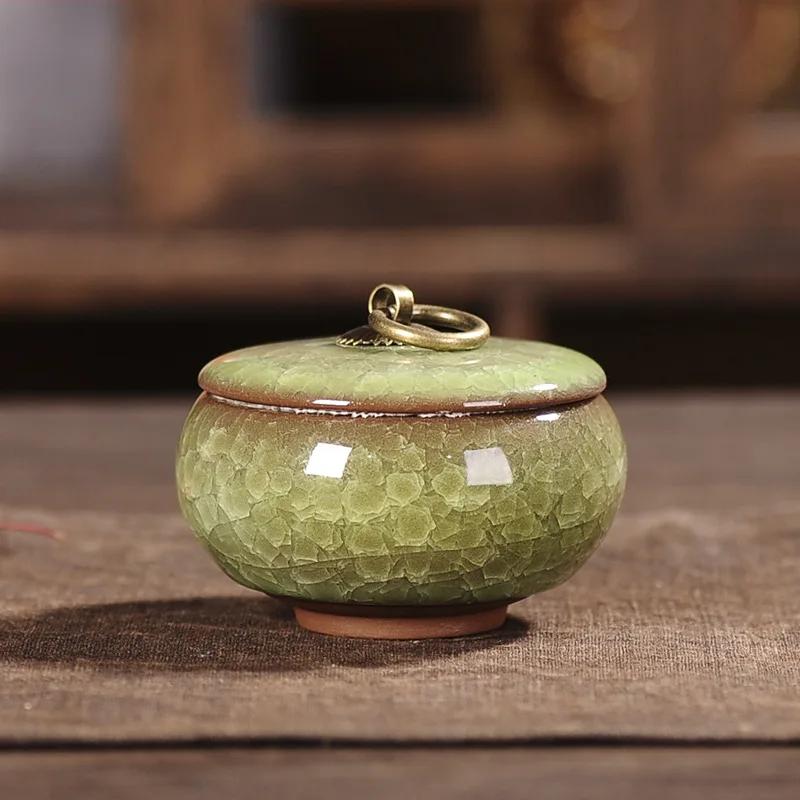 Cracked Ceramic Tea Caddies Coffee Canister Household Portable Travel Mini Porcelain Sealed Moisture-proof Storage Jar Home Deco