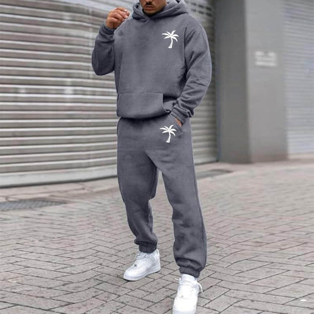 Herren Übergroßer Fleece Sportbekleidung Outdoor Lässig Locker Kapuzenpullover und Jogginghosen Set