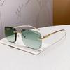 Vintage Rimless Square Sunglasses Women For Men Luxury Brand Designer Sun Glasses Punk Popular Metal Diamond Cutting Shades