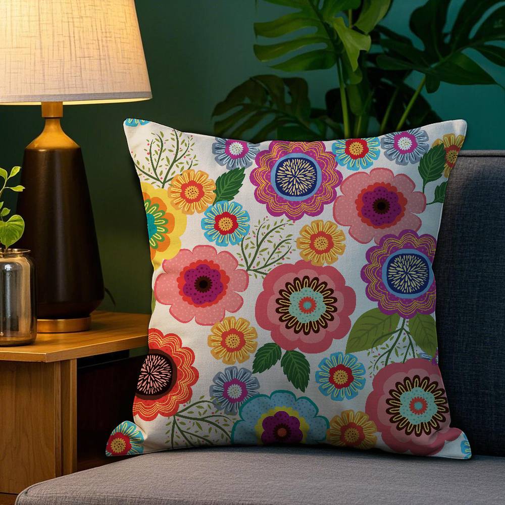 Home Decor Colorful Floral Pattern Decorative Pillow Covers Pattern Cushion Cover Suitable for Sofa Bedroom Car Pillow Cover
