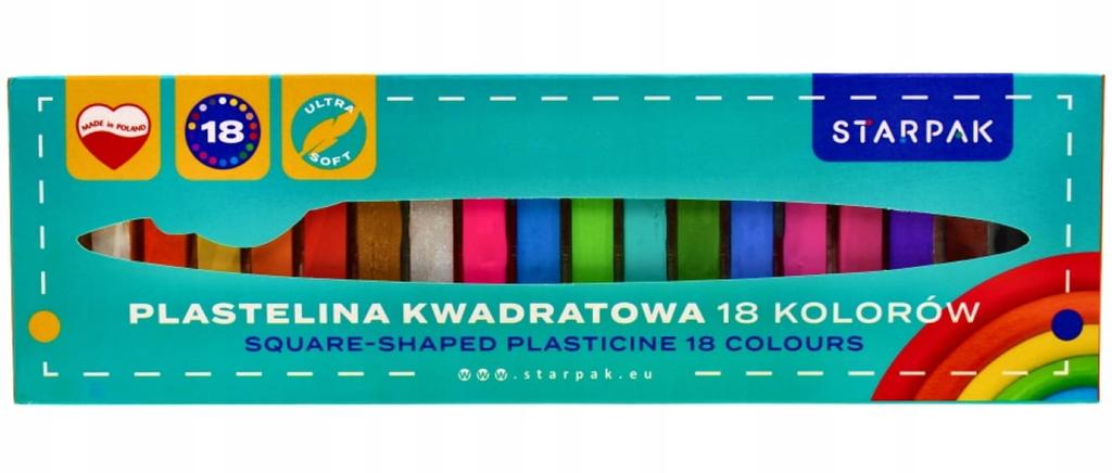 Square school plasticine, 18 intense colors