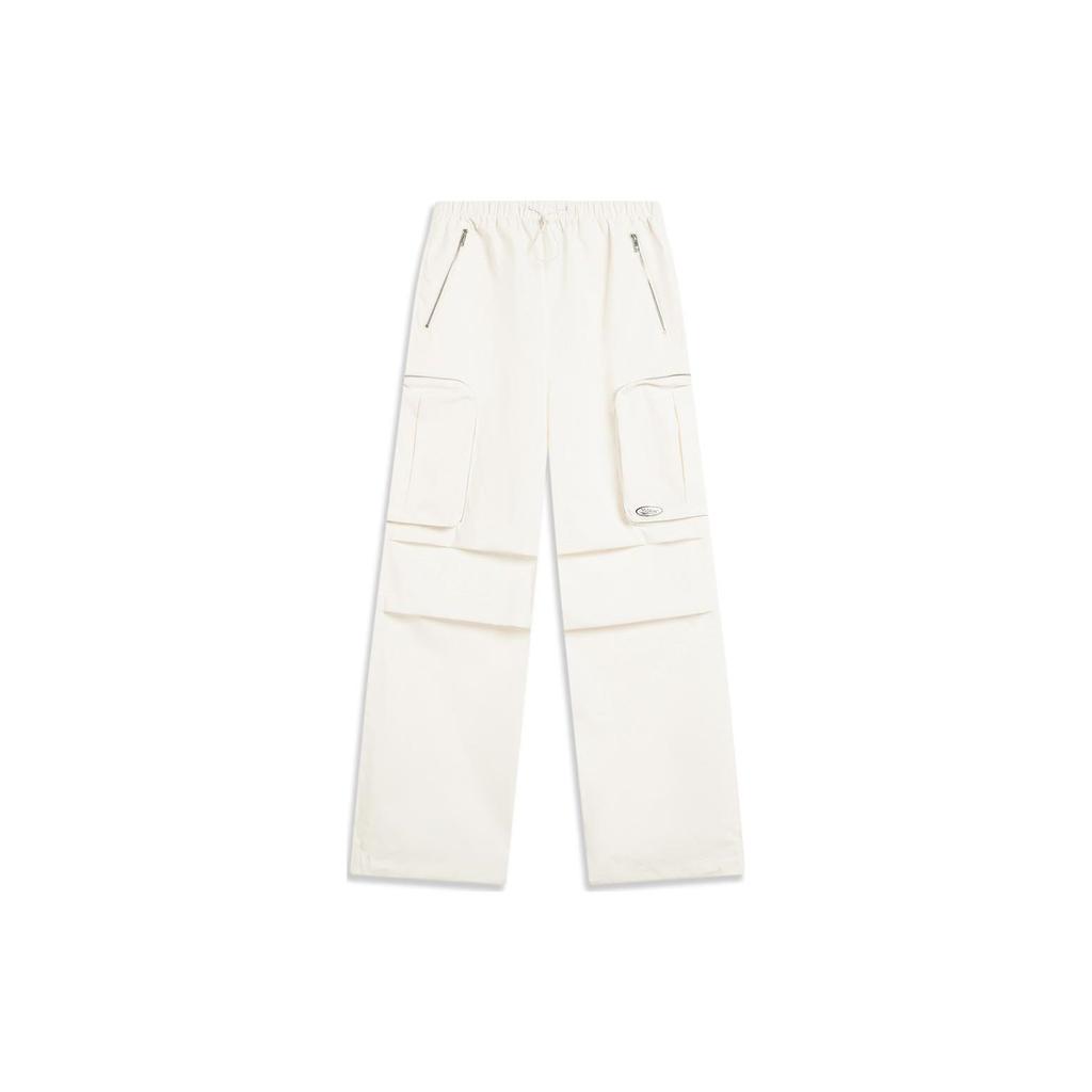 Li Ning Loose Fit Solid Color Straight Leg Multi Pocket Casual Pants Women Pants Off-White AKXT788-2