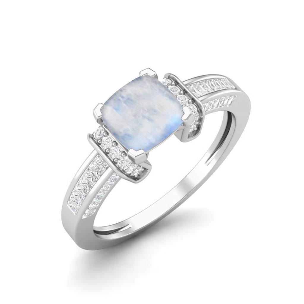 2.02 Cts Cushion Shape Moonstone Art Deco Shank 925 Sterling Silver Wedding Women Ring
