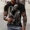 Summer Vintage T Shirts For Men Horror Undead Skull Pattern 3D Printed Short Sleeve Fashion Oversized Tees Casual Wowen's Tops
