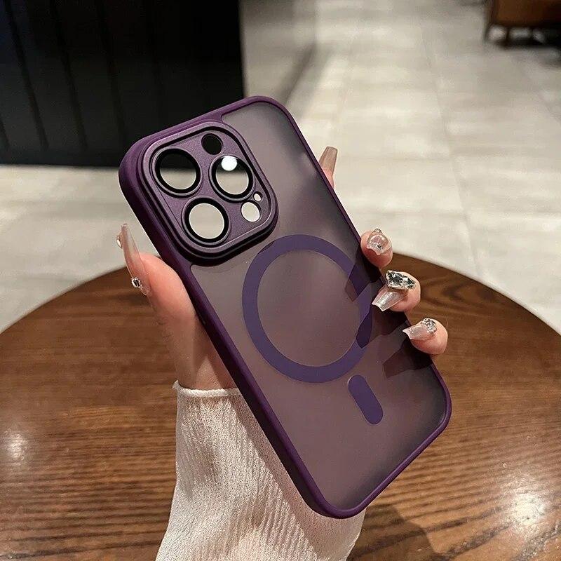 

Роскошный полупрозрачный прочный магнитный чехол с глазурью для IPhone 14 13 12 15 Pro Max 15 Plus, защитная крышка для линз с беспроводной зарядкой For iPhone 15 Plus