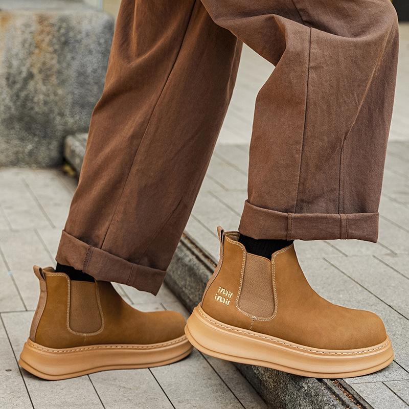22 Spring and Autumn British Vintage Chelsea Boots Casual High Top Leather Shoes Outdoor Martin Boots