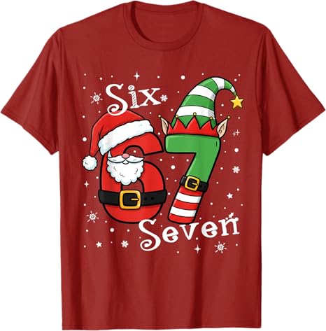 Funny Six Seven 67 Meme 6 7 Elf Santa Christmas Pajamas Boys Fashion Gamer TShirt Y2k Cool Cute Xmas Costume Saying Tee Novelty S