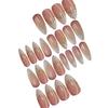 Almond Shape French Tip Press On Nails with Gold Edge & Bow, Elegant Daily False Nails