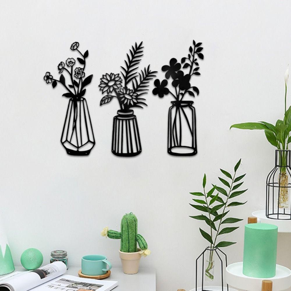 

Black Black Vase Metal Silhouette Wrought Iron Vase Decorative Painting Living Room