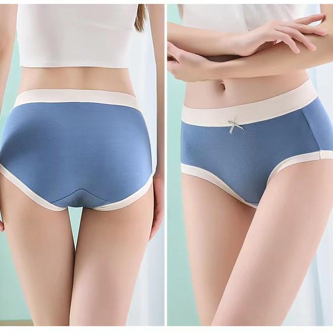 Japanese Style Soft Modal Cotton Mid-Waist Antibacterial Color Block Triangle Panties for Girls