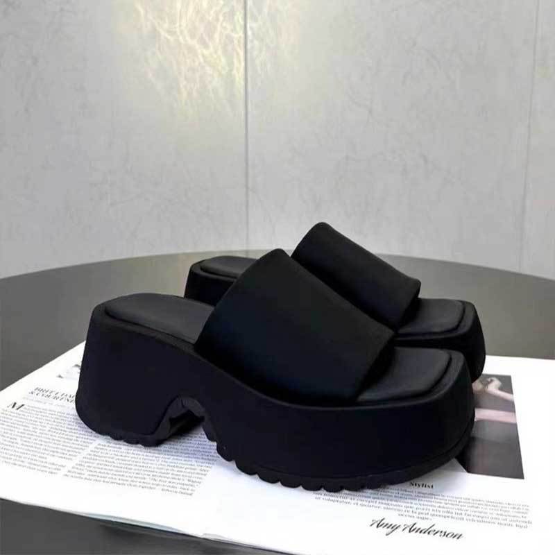 Fashion Fashion Platform Black Sandals Women Square Toe Chic Outdoors Slip On Slippers 2025 New Summer Street Goth Slides Beach Shoes