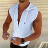 Yousheng Men Hooded Zip-up T-Shirt Jacquard Sleeveless Hoodie Tee Stylish Textured Summer Tank Top for Gym Street Party Holiday