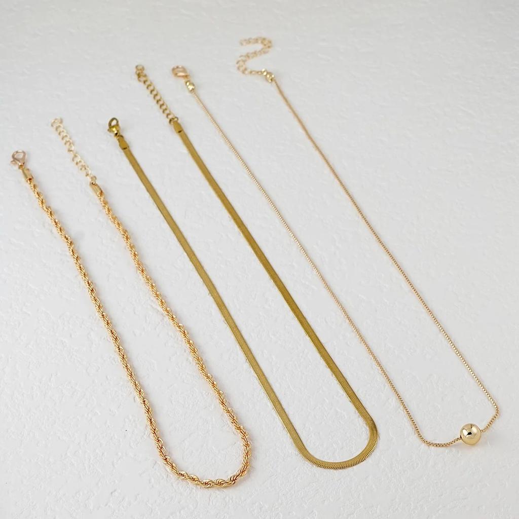 3pcs Stylish Retro Multi-Layered Stainless Steel Flat Snake Chain Round Bead Pendant Necklace for Daily Party Office Jewelry