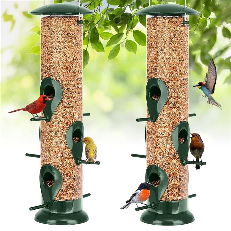 ABXF-Metal Bird Feeder 6 Port Tube Feeder For Outdoors Heavy Duty Squirrel Proof With Metal Lid Easy Fill & Clean
