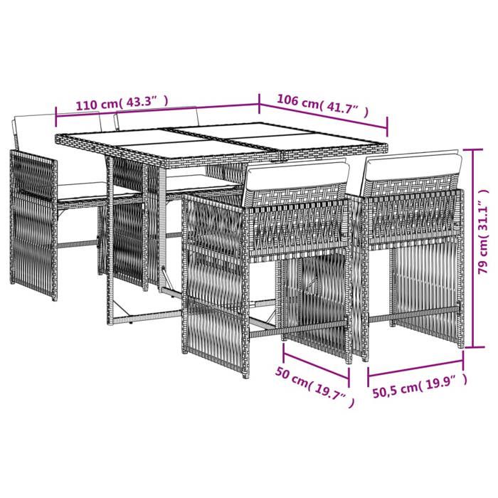 VidaXL Ensemble à Manger de Jardin avec Coussins 5 pcs, Table et Chaises à Dossier Rabattable, Meubles d'Extérieur Patio 3211614