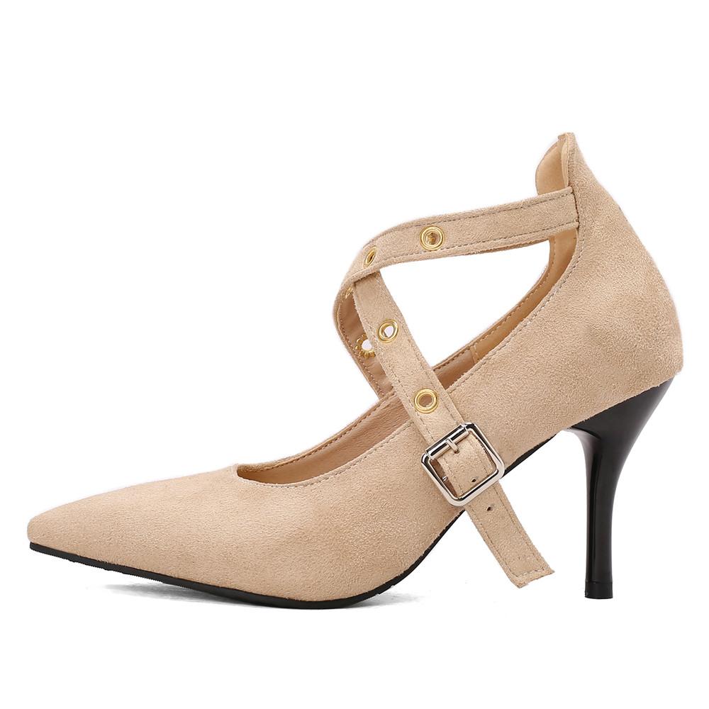 Fashion Pumps High Heel Women New Cross Straps Buckle Wedding Shoes Shallow Pointed Single Shoes Model Nightclub Sexy Plus Size 34-48