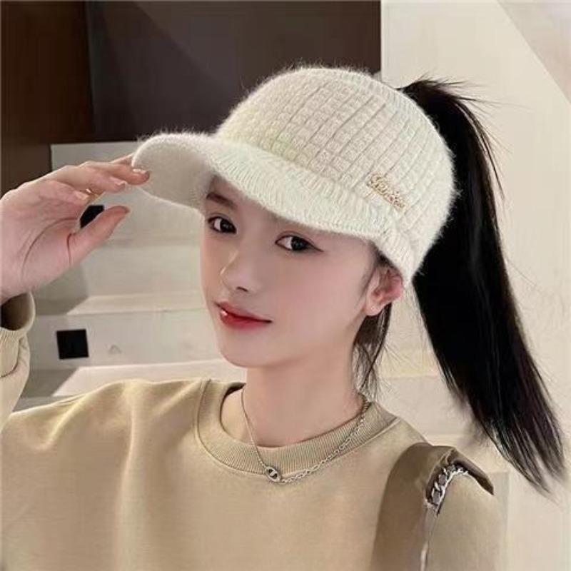 Autumn and Winter Ear Protection Plus Velvet Warm Empty Top Hat with Ponytail and Fashionable Baseball Cap Versatile Women's Cotton Hat New