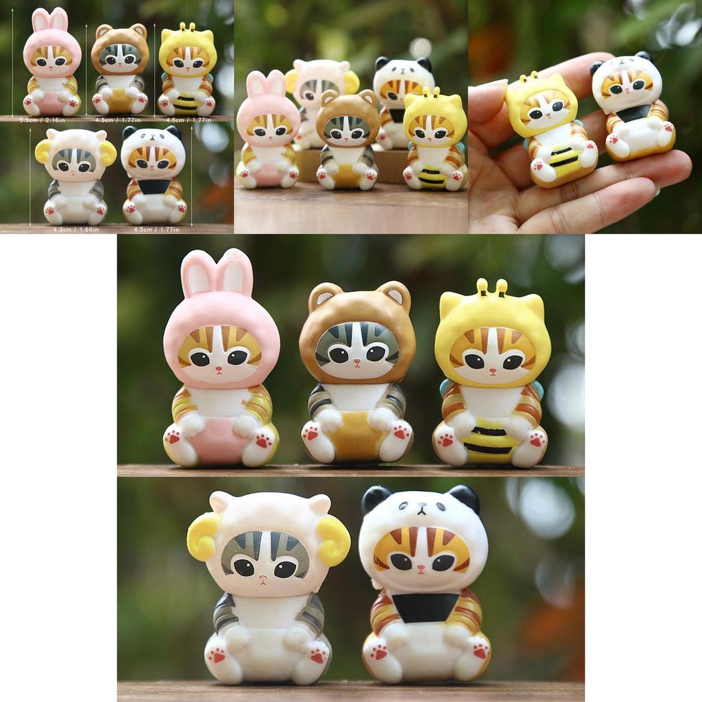 5pcs Creative Animal Headsets Sitting Cat Model Ornament Set For Collectors And Gift