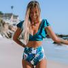 Conjunto de Bikini con volantes de cintura alta, traje de baño Sexy con volantes, traje de baño de dos piezas para mujer, ropa de playa Floral