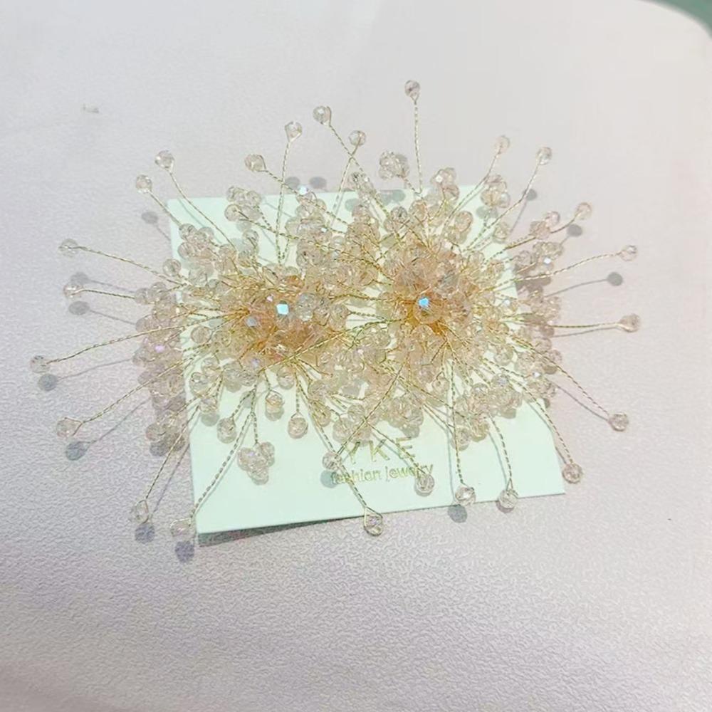 

1 pair Fashion Handcrafted Crystal Beaded Earrings Sparkling Exaggerated Bridal Ear Studs Women s Accessories Holiday Gift рожевий