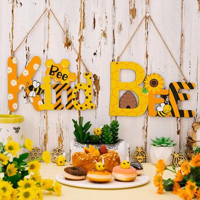 Bee Day Letter Hanger Door Sign Hanger Yellow Bee Wooden Hanger Decoration