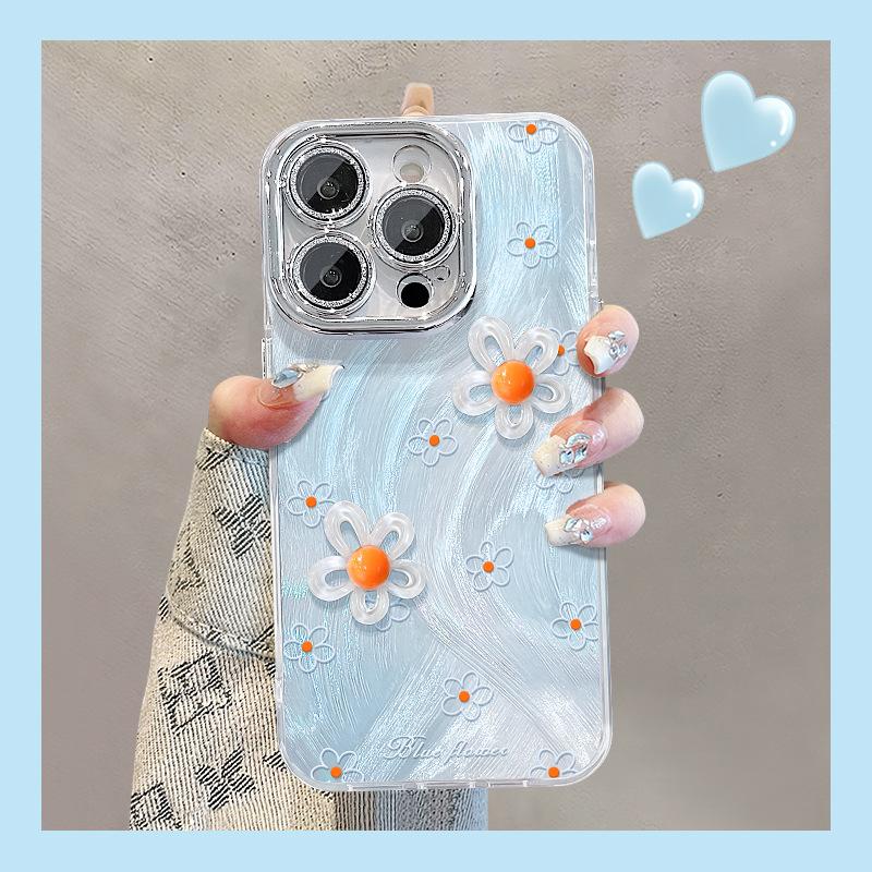 

Линии и цветы, подходящие для iPhone16 Чехол для iPhone 15promax Пряжа из перьев 14 Трехмерный 13 Маленький свежий 12 Женский iPhone 16 Pro Max