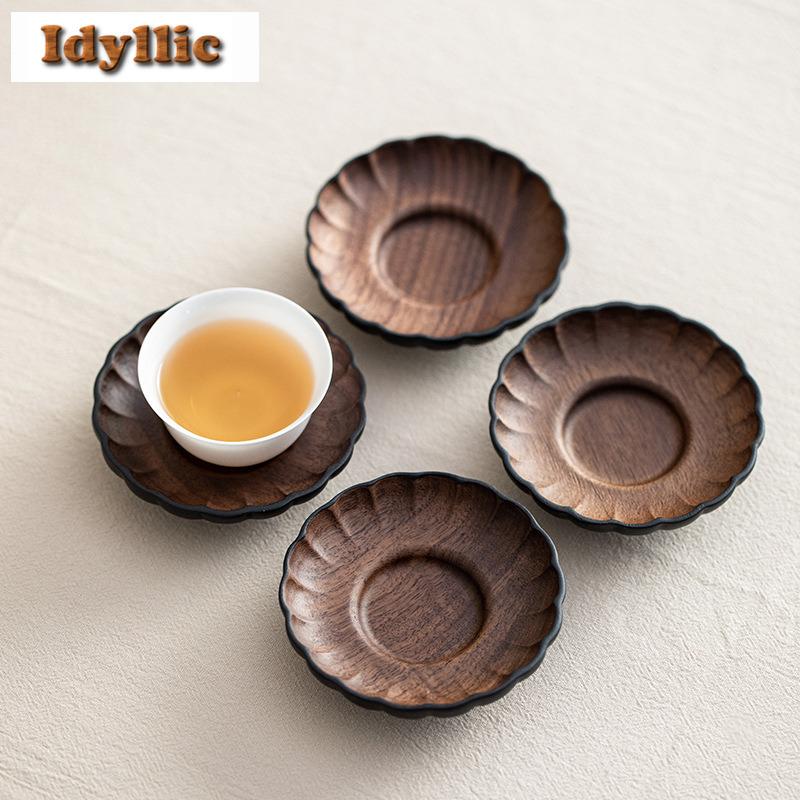 2pc/lot Walnut Solid Wood Coasters Antique Hot Pad For Coffee Cups Saucer Anti-scald Placemats Teacup Base Teaset Accessories
