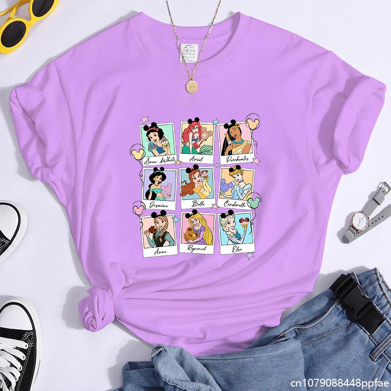 Women's New Fashion Disney Princess Harajuku Printed T-shirt Casual Cute Women's Cartoon T-shirt Tops