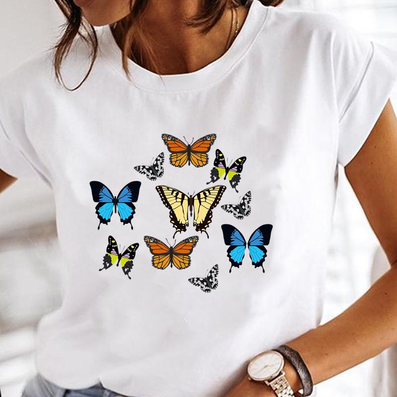 90s Women Short Sleeve Flower Floral Lovely Cute Print Tee Top Summer Fashion T-shirt Clothing Casual Lady Female Graphic T-shirt