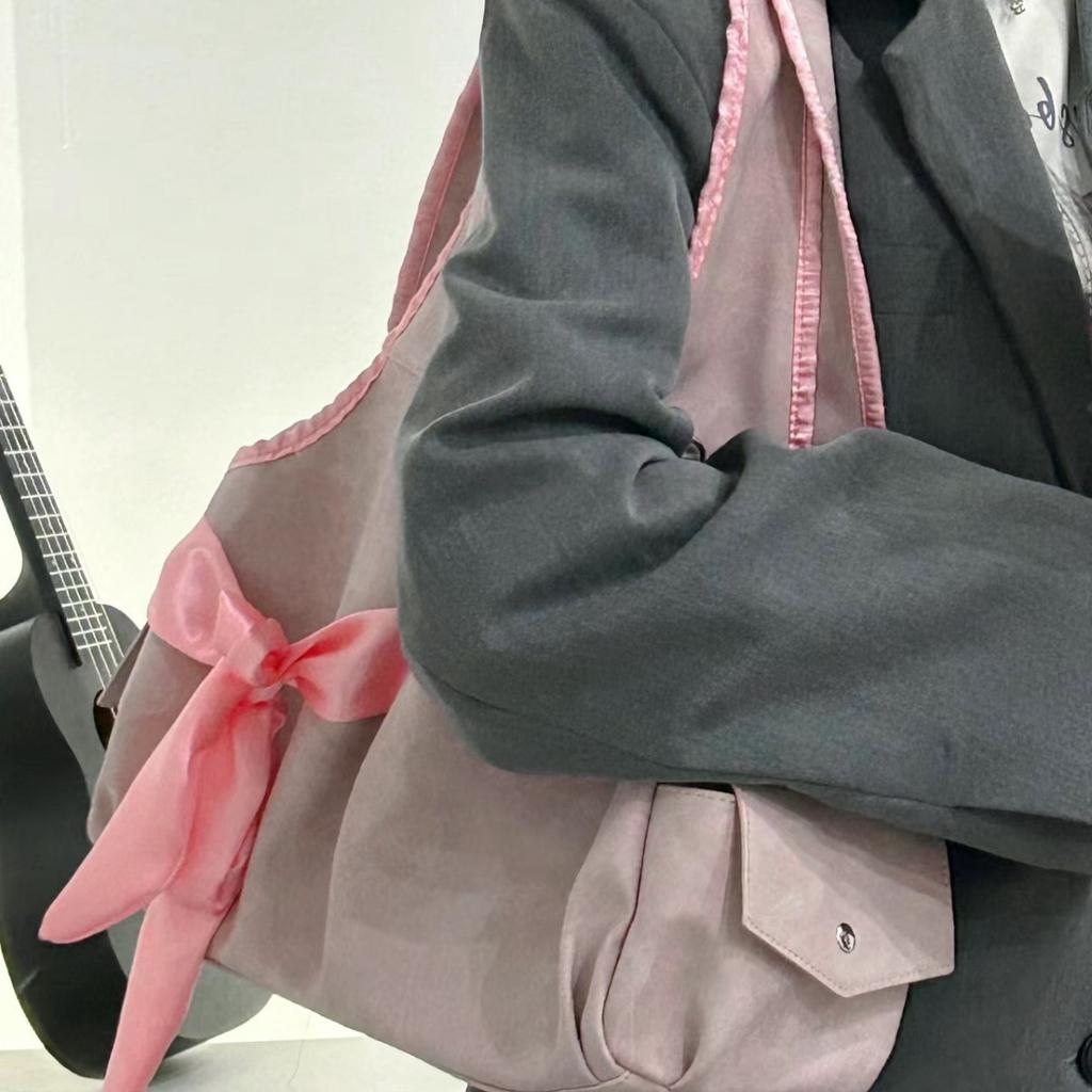 Сумка Harajuku великої місткості Жіноча сумка Fairycore Aesthetic Bow Chic Grey Handbag Жіноча вінтажна мила сумка через плече