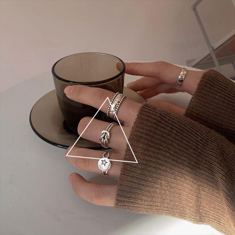Adjustable 925 Elegant Sterling Silver Geometric Style Ring For Women Trendy