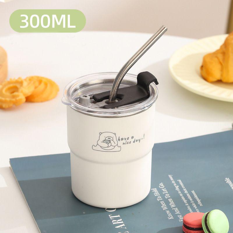 300ml Drinking Cup With Straw Portable Stainless Steel Coffee Cups Mug With Lid Heat Resistant Tea Cup Tumbler Travel Mug