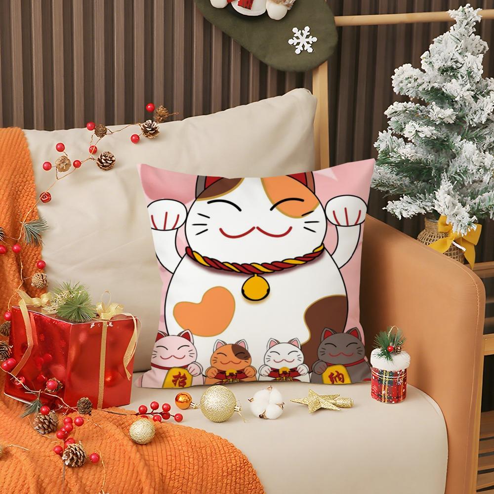 Rich Luck Money Cat Pillow Case Living Room Sofa Decorative Cushion Cover Simple Household Light Luxury Printed Pillow