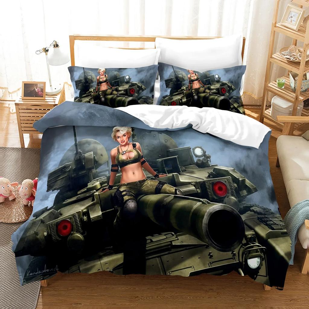 3D War Tank Comfortable Duvet Quilt Cover Pillowcase Bedding Set Children Bedroom Decoration Home Textile