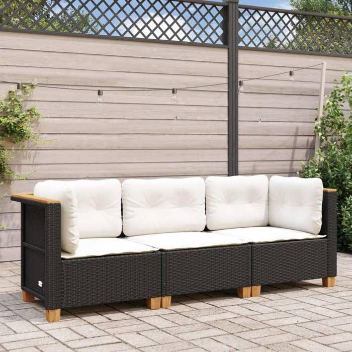 VidaXL Garden Sofa with Cushions 3-Seater Black Wicker, Outdoor Sofa, Garden Seat, Garden Sofa 365917