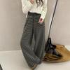 2025 Autumn/Winter Women's High Waist Wide-Leg Trousers with Color Block Stripes - Comfortable, Loose Fit, Floor-Length.