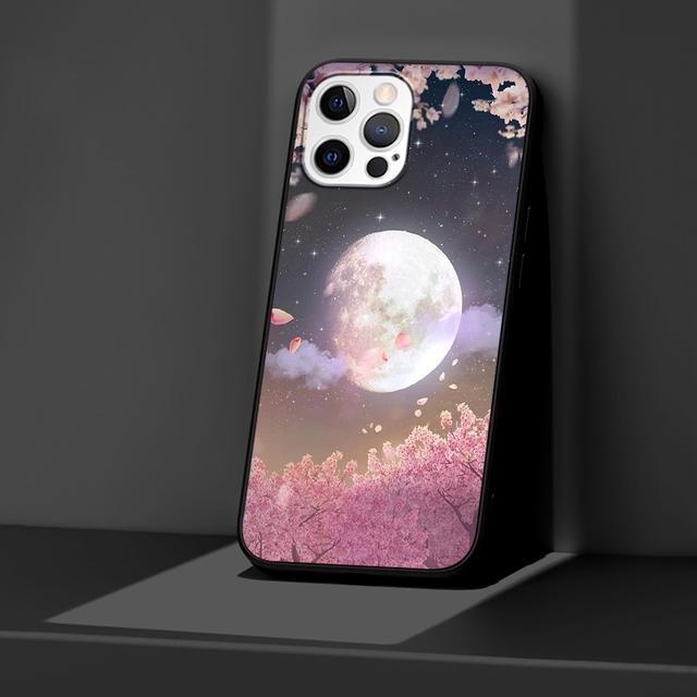 Japanese Anime Plum Cherry Blossom Girl Case For Iphone 14 13 11 12 Pro Max Xr 7 8 X 6 6s Plus Xs 5 5s Se Black Soft Phone Cover