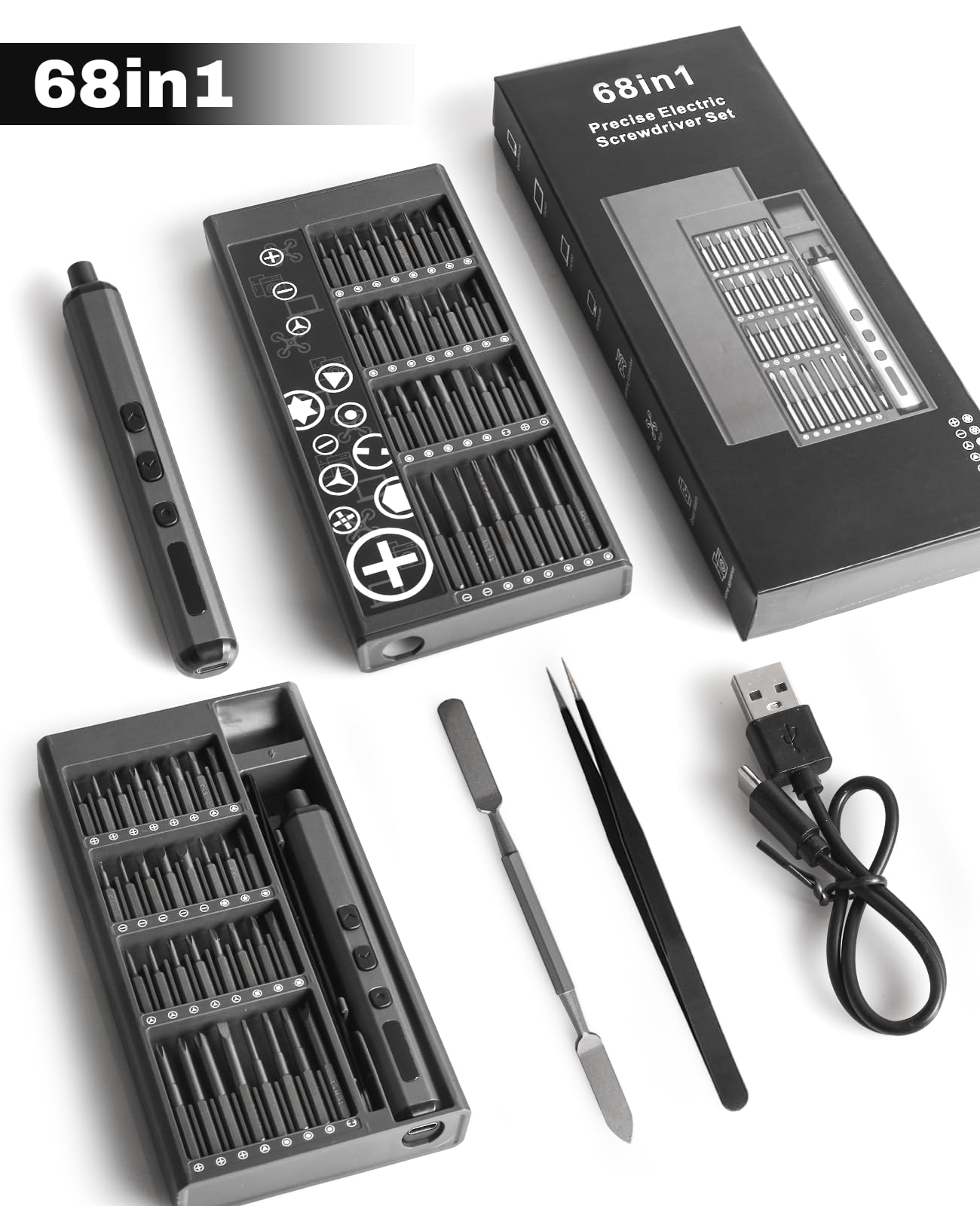 

Набор прецизионных электрических отверток 68 в 1, мини-аккумуляторные 64 биты S2, 5 настроек крутящего момента, светодиодный индикатор для ремонта электроники ПК, радиоуправляемого оборудования
