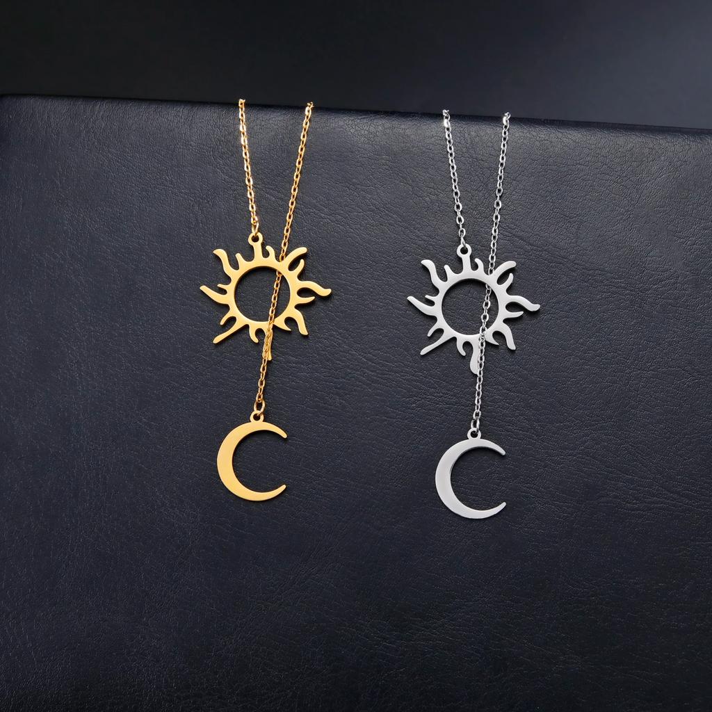 Sun Moon Pendant Necklace Women Fashion Stainless Steel Clavicle Chain Jewelry Gift for Friends New Arrival