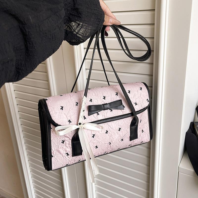 Schwarze rosa kontrastfarbene Schleife kleine Tasche Damen Sommer neu Schulter Achseltasche modische und süße Handtasche