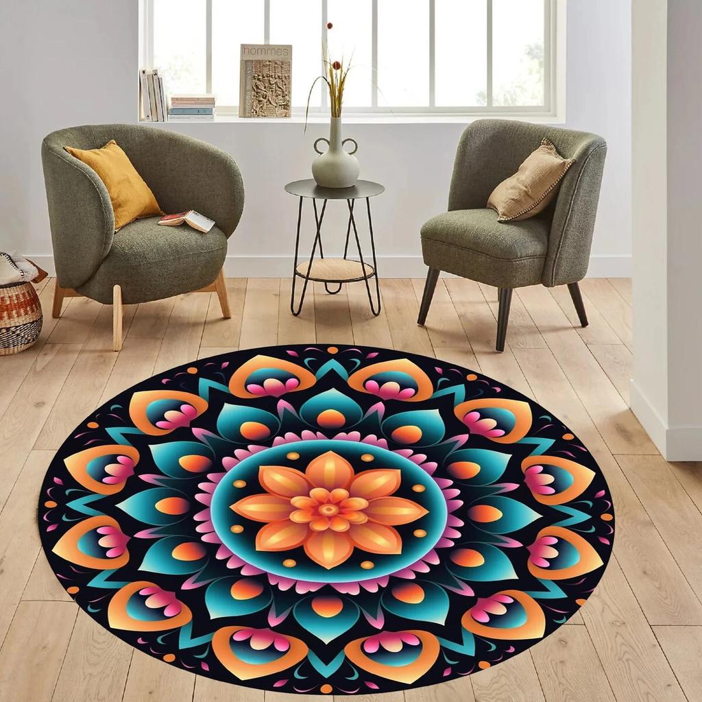 Teppich mit Ethno-Thema Runder Teppich Mandala Runder Teppich Mandala-Muster Rund Beliebter Teppich für Wohnzimmer Heimdeko Geschenk für Sie