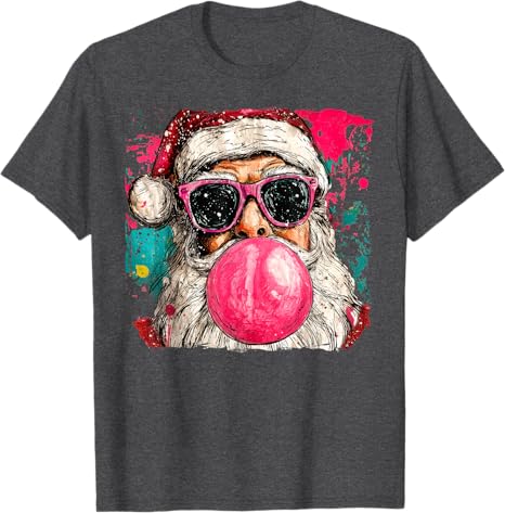 Vintage Preppy Watercolor Santa Bubble Gum Pink Sunglasses Christmas TShirt Xmas Retro Holiday Clothes Artwork Y2k Art Tee Tops